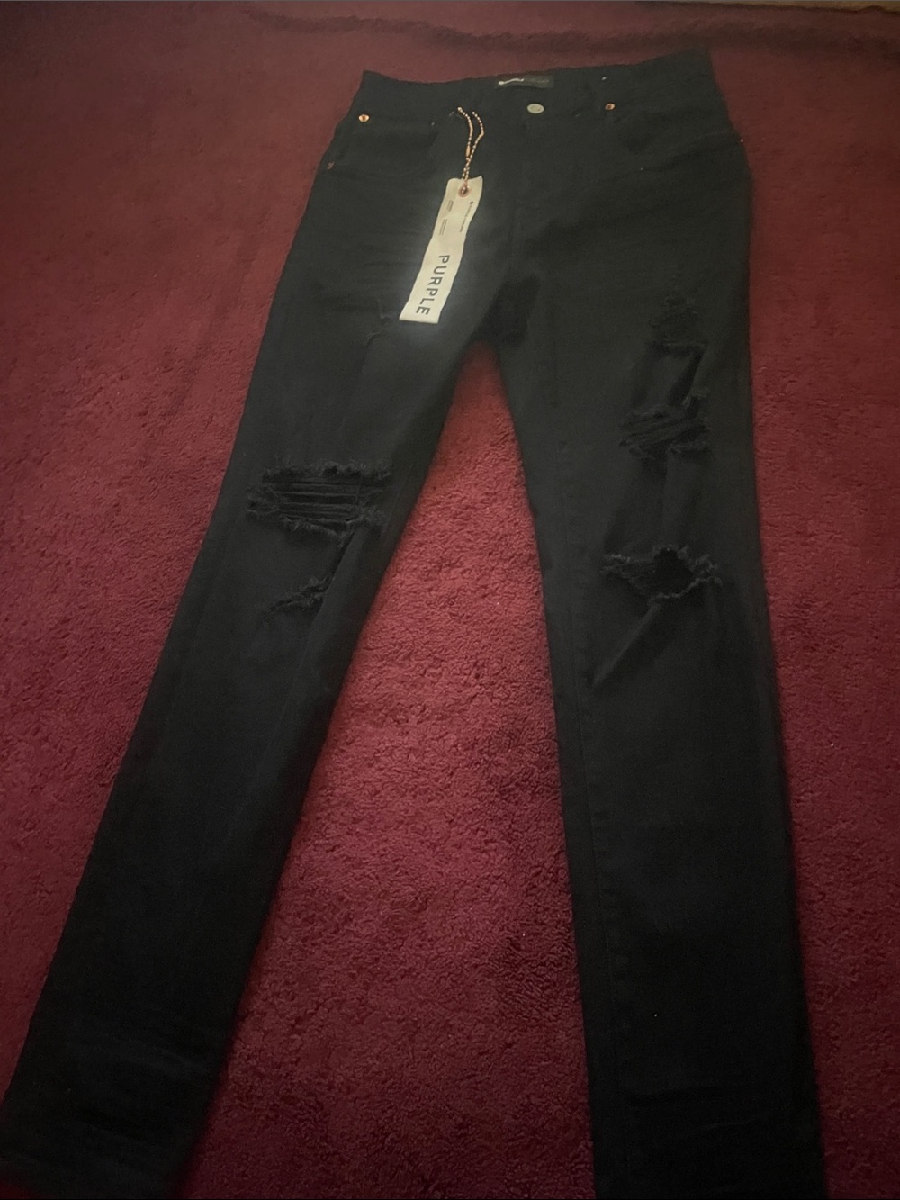 Purple Brand Black Distressed Skinny Jeans for Men